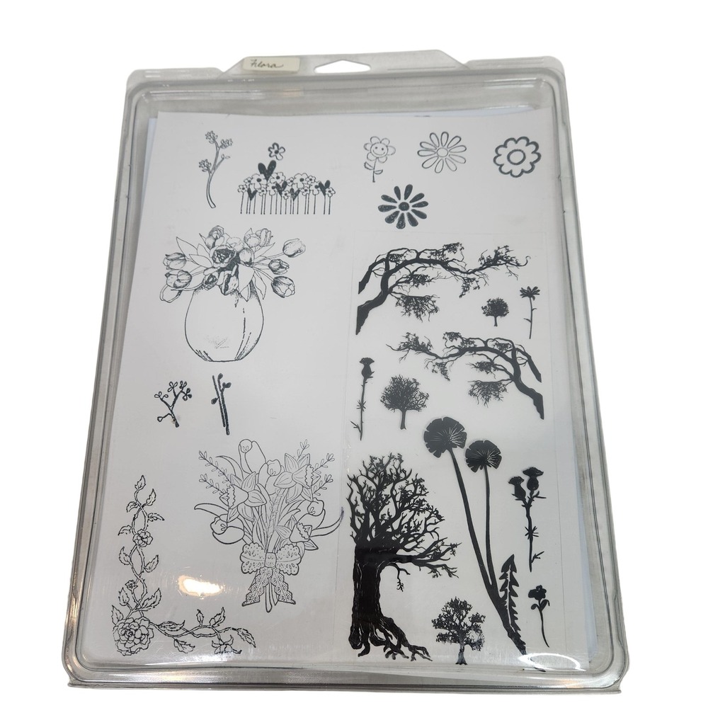Art Impressions Unmounted Rubber Stamp Lot Flowers Trees Wreath Backgrounds